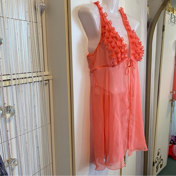 La Senza 2 Piece Sheer Coral Ruffle Chemise Sleep Set - Picture 6 of 16